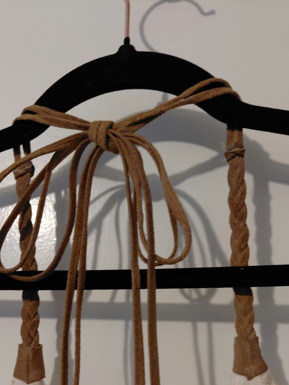Sky Ivory Crochet Lace Halter Top Lined Large Suede Like Contrasting Woven Ties - Picture 11 of 12